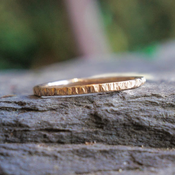 Solid Gold Stackable Rings in Oaked Texture