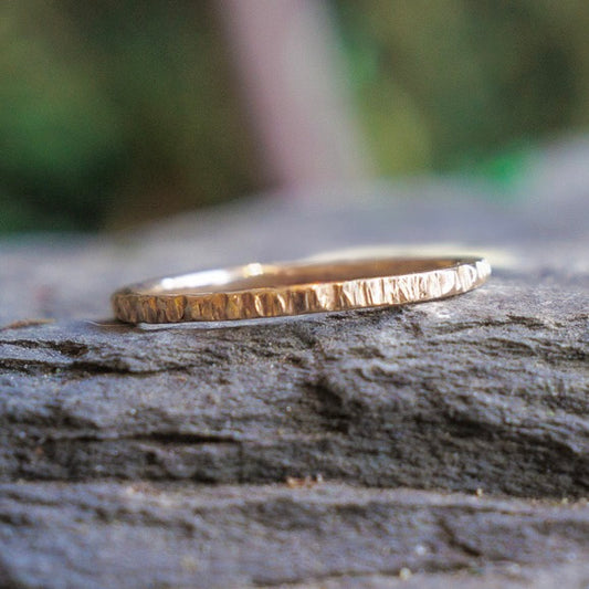 Solid Gold Stackable Rings in Oaked Texture