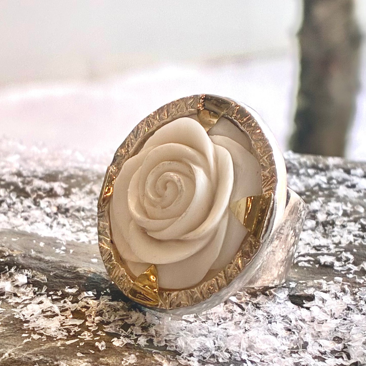 Carved Rose Ring with 18K details