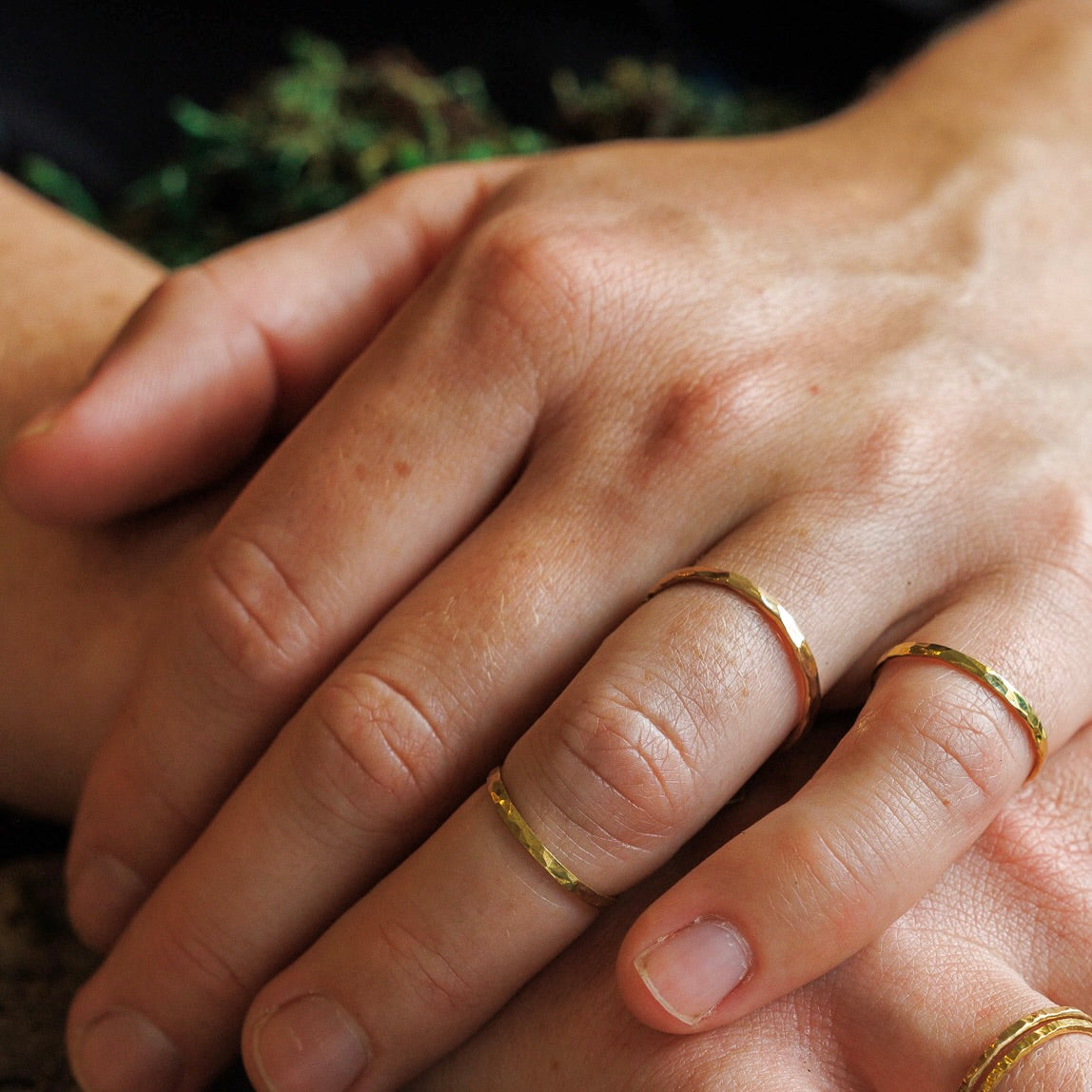 Skinny Gold Stackable Rings in Glitter Texture