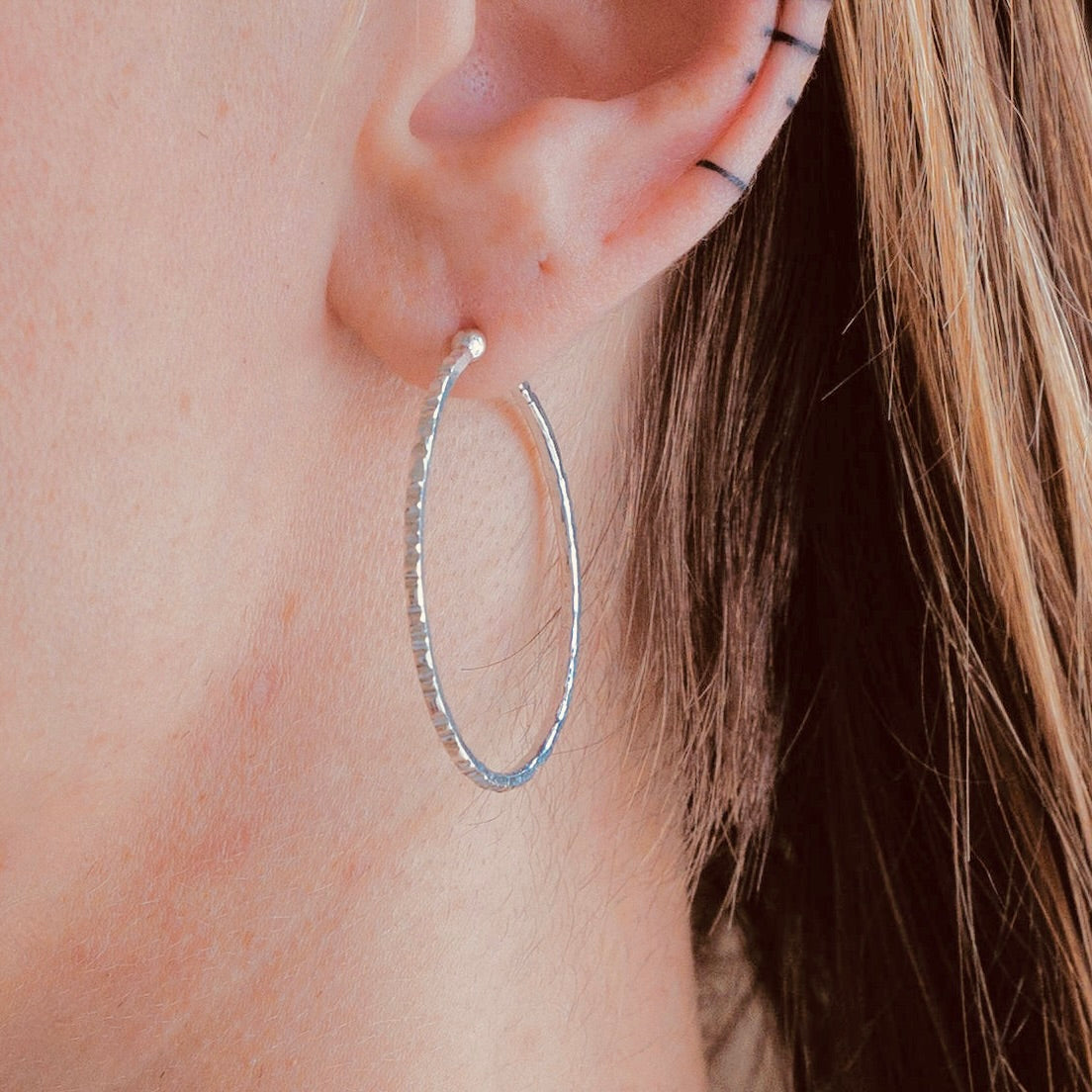 Oaked Hoops in Sterling Silver