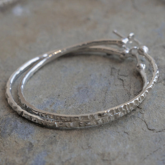 Oaked Hoops in Sterling Silver