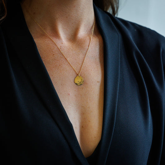 Hammered Drop Necklace Medium Solid 14K