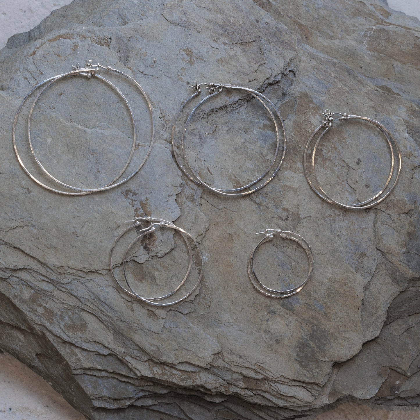 Oaked Hoops in Sterling Silver