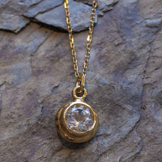 Headlight Necklace with 8mm White Topaz