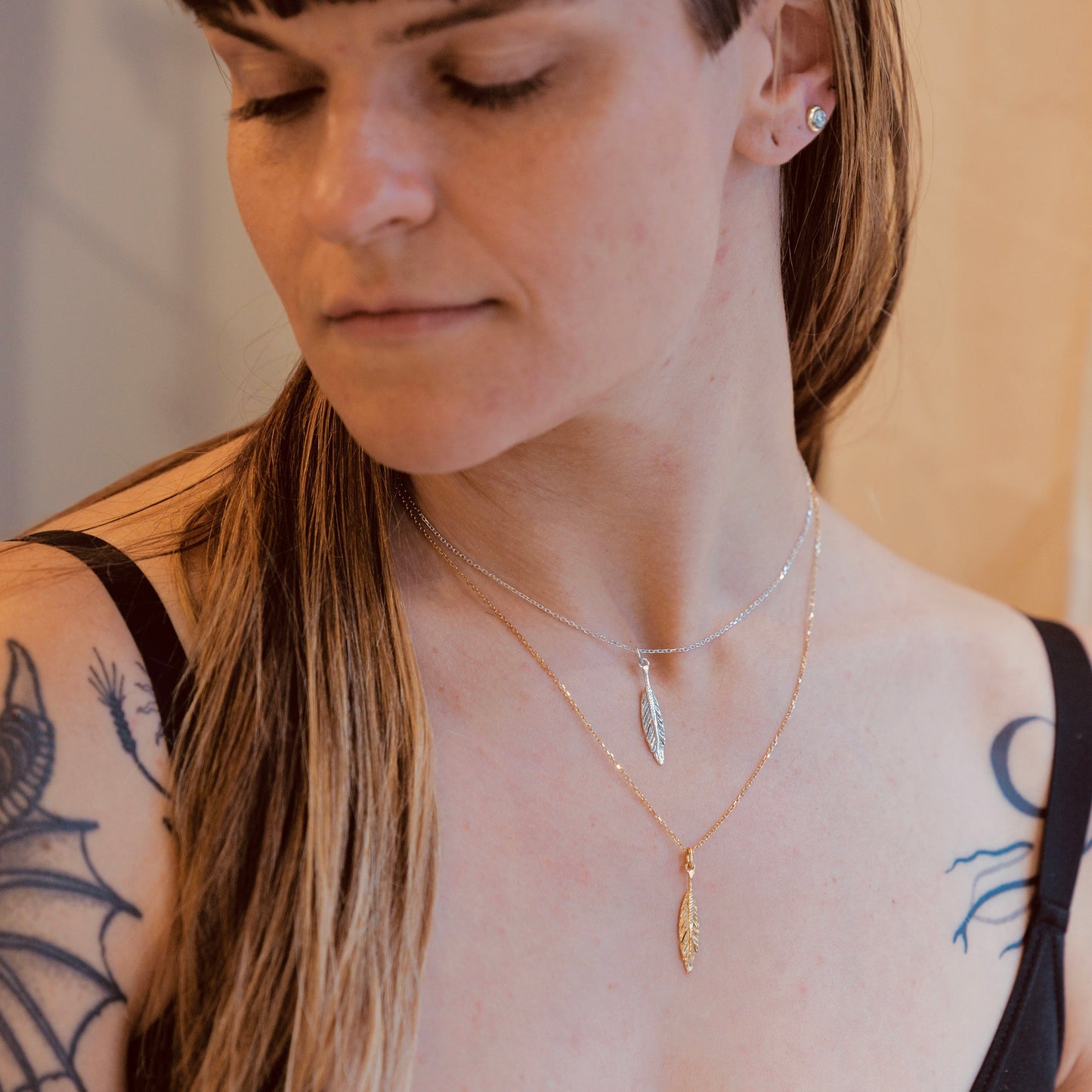 Tiny Carved Feather Necklace