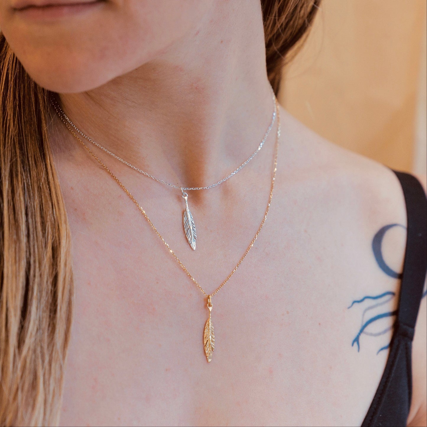 Tiny Carved Feather Necklace