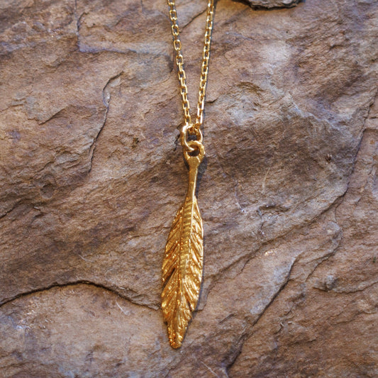 Tiny Carved Feather Necklace