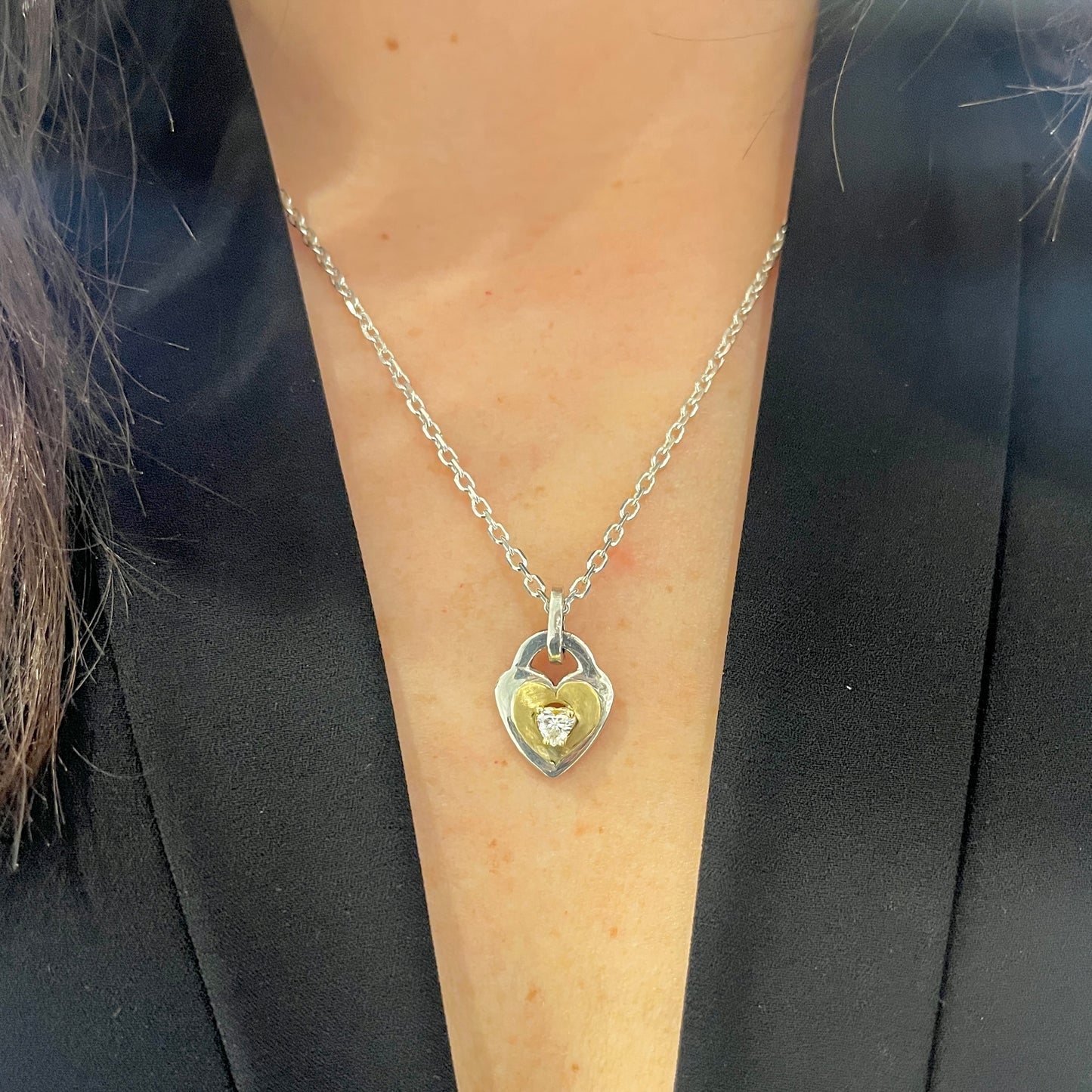 Mix Metal Diamond Heart Necklace