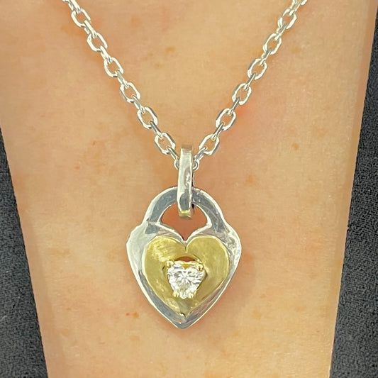Mix Metal Diamond Heart Necklace