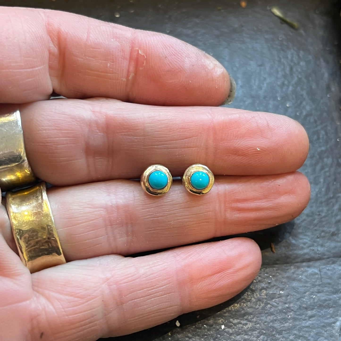 Headlight Studs Small - Solid 14K with 4mm Turquoise