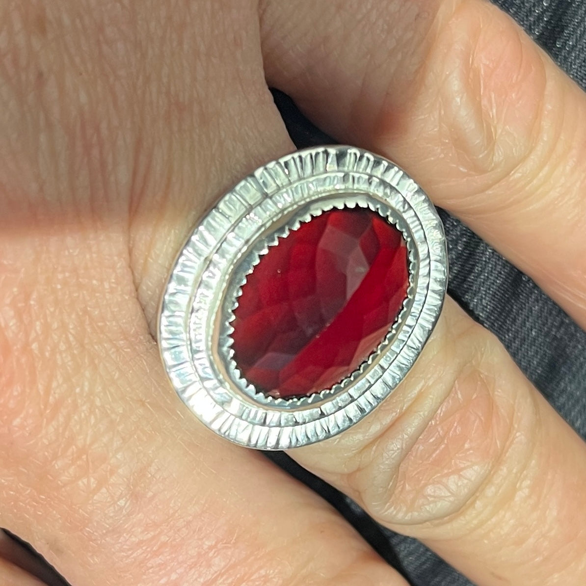 Dome Faceted Garnet on Ice