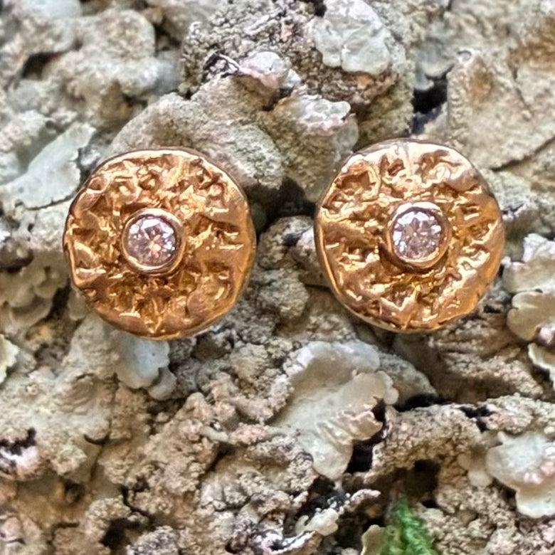 18K Raw Studs with Diamonds