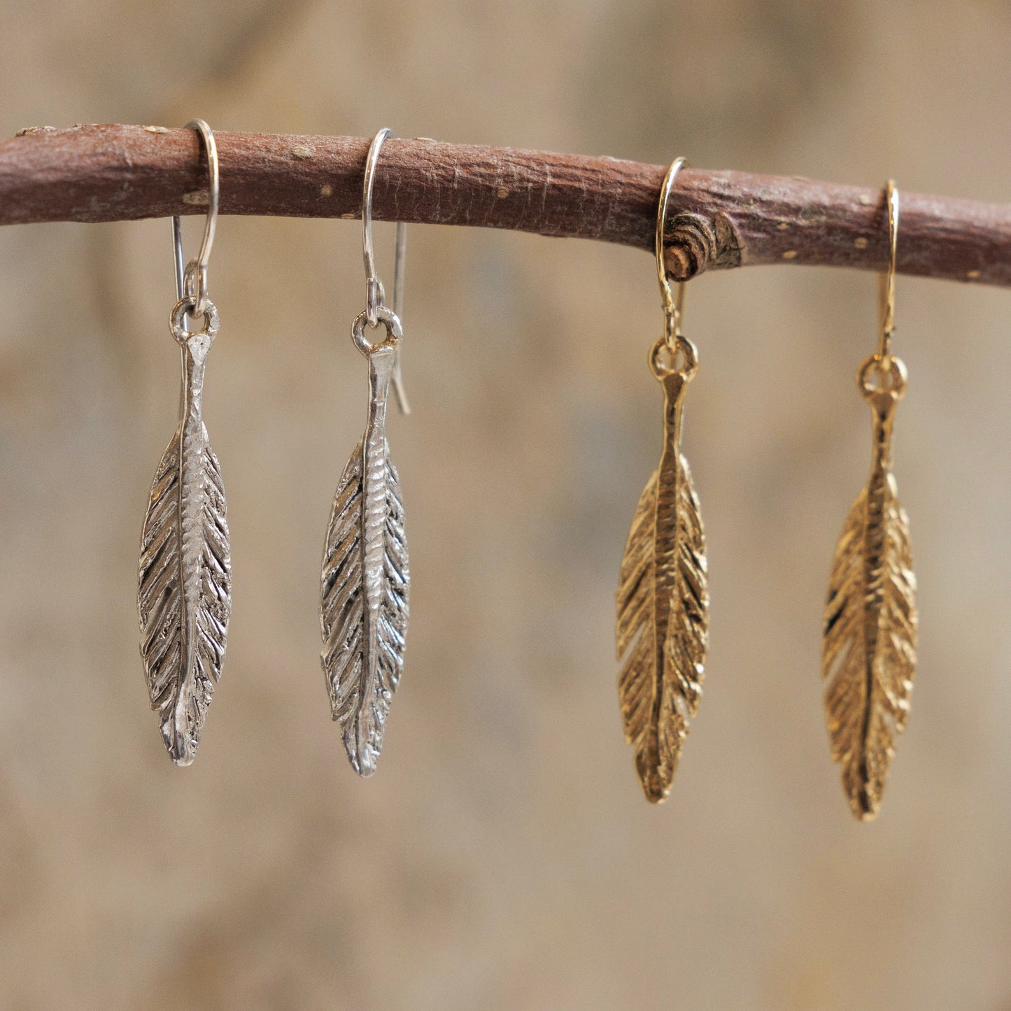 Carved Tiny Feather Earrings