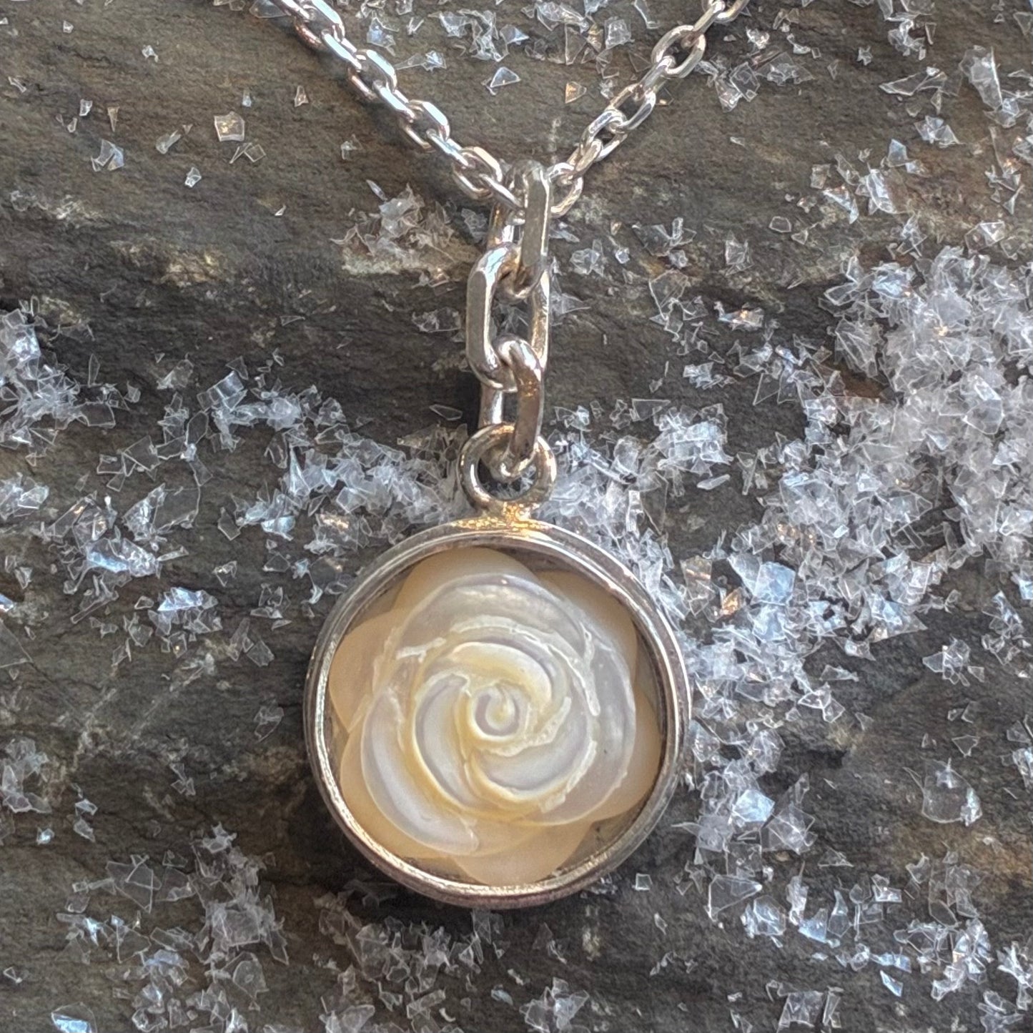 Carved Rose Pendant - Mother of Pearl