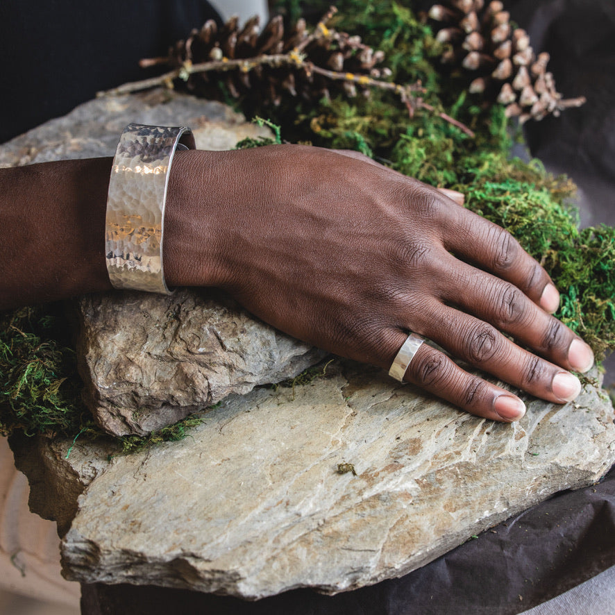 Heavy Hammered Solid Silver Cuff