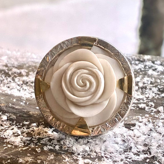 Carved Rose Ring with 18K details