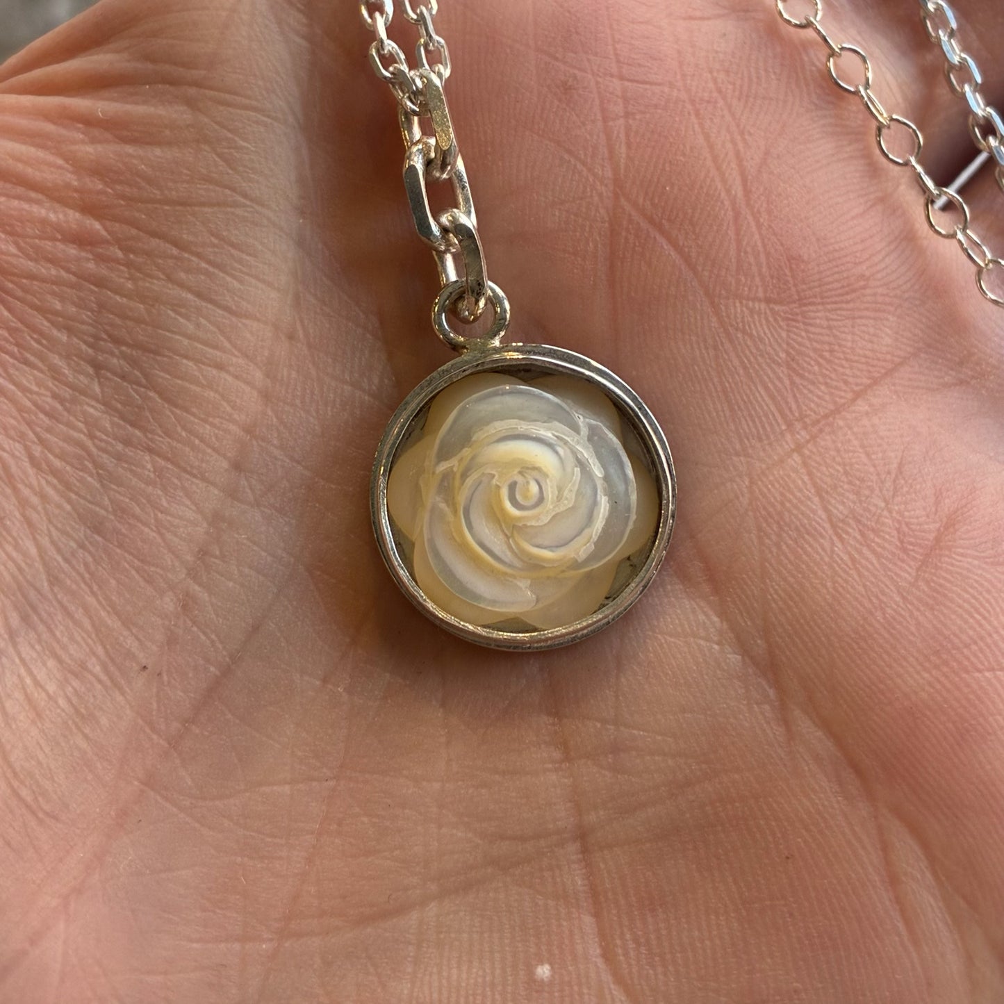 Carved Rose Pendant - Mother of Pearl