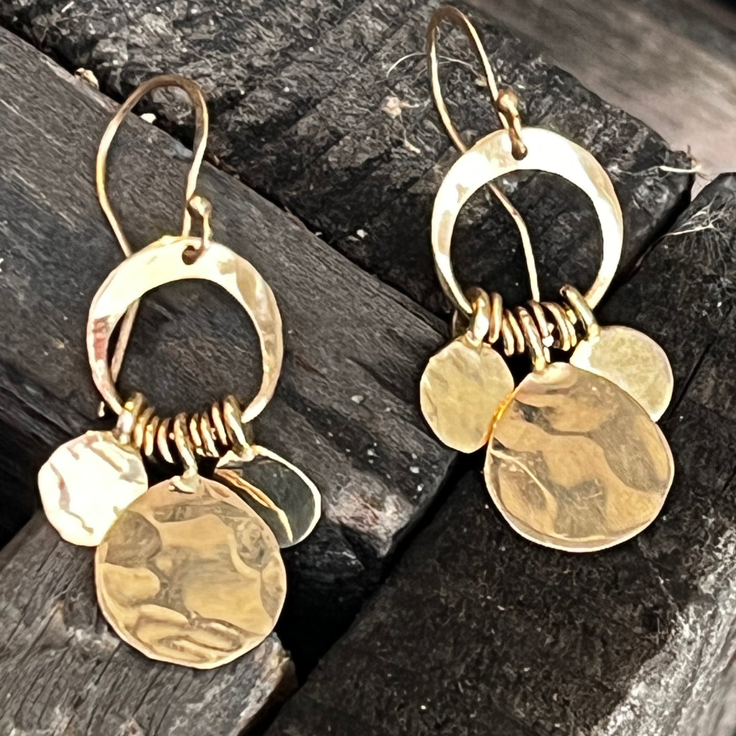 Hammered Drop Charms Solid Gold