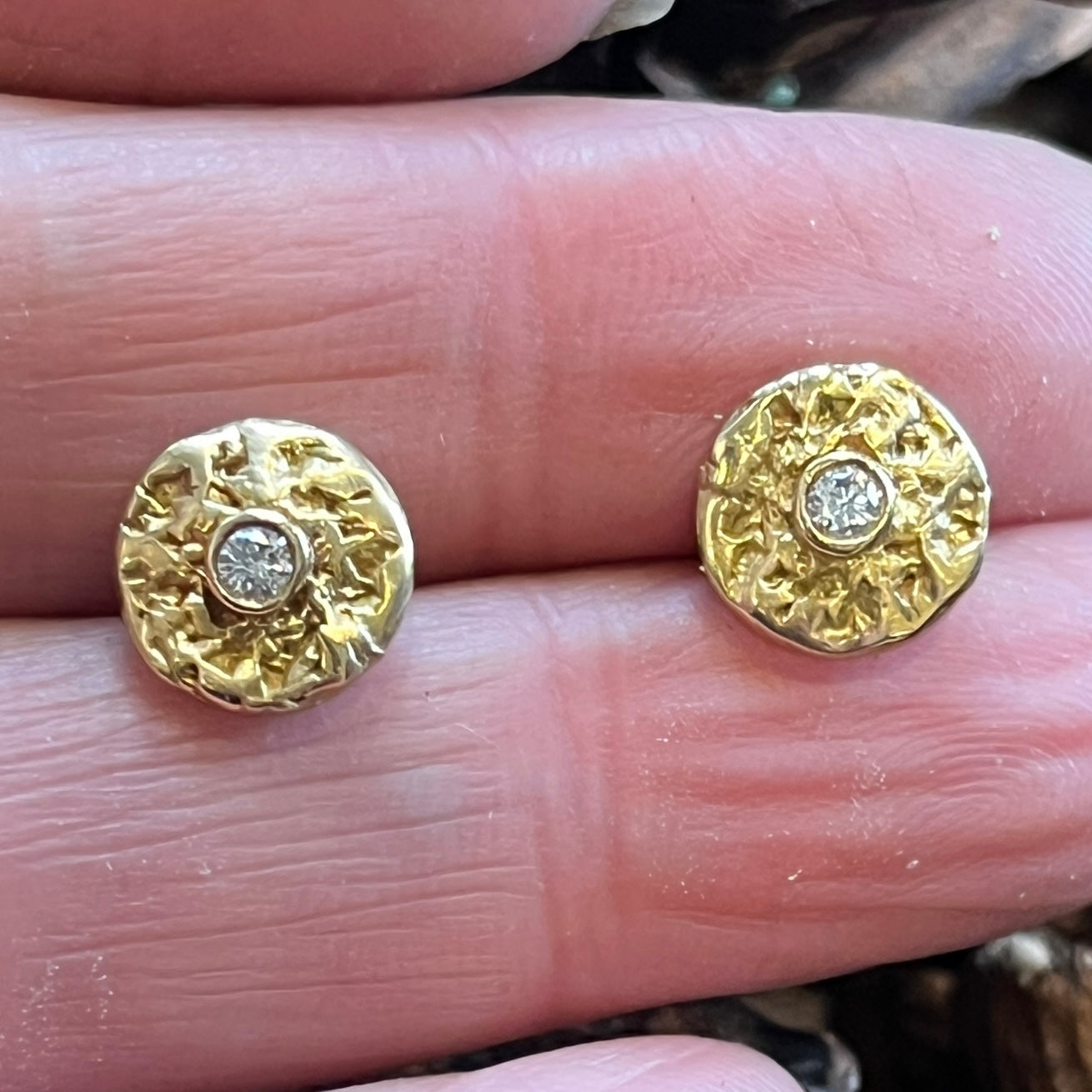 18K Raw Studs with Diamonds