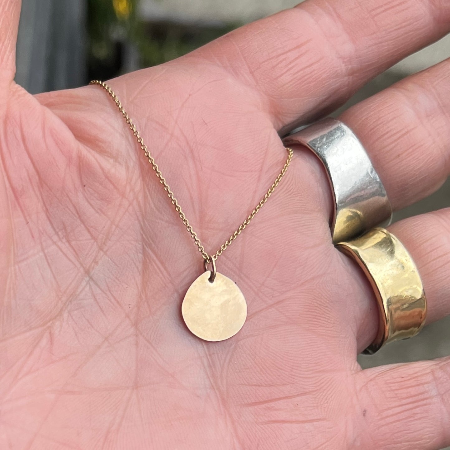 Hammered Drop Necklace Solid 14K